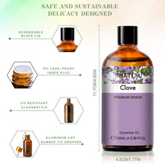 PHATOIL 3.38 fl.Oz Clove Essential Oils for Skin Care, Aromatherapy, Humidifiers, Massage, 100% Pure clove oil