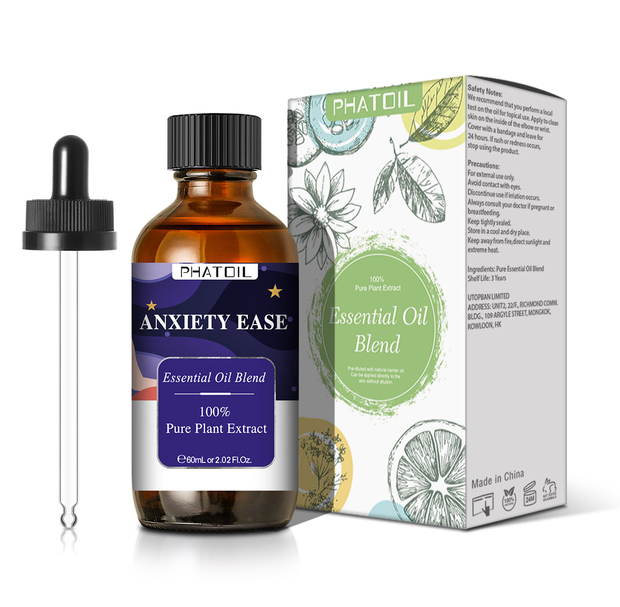 Essential Oil Blend - Anxiety Ease-2.02Oz-Package-PHATOI