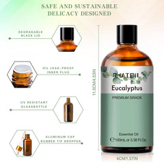 PHATOIL 3.38 Fl Oz Eucalyptus Essential Oil for Diffuser, Skin Care, 100% Pure Natural Eucalyptus Oil for Hair, Aromatherapy & DIY Soap Making