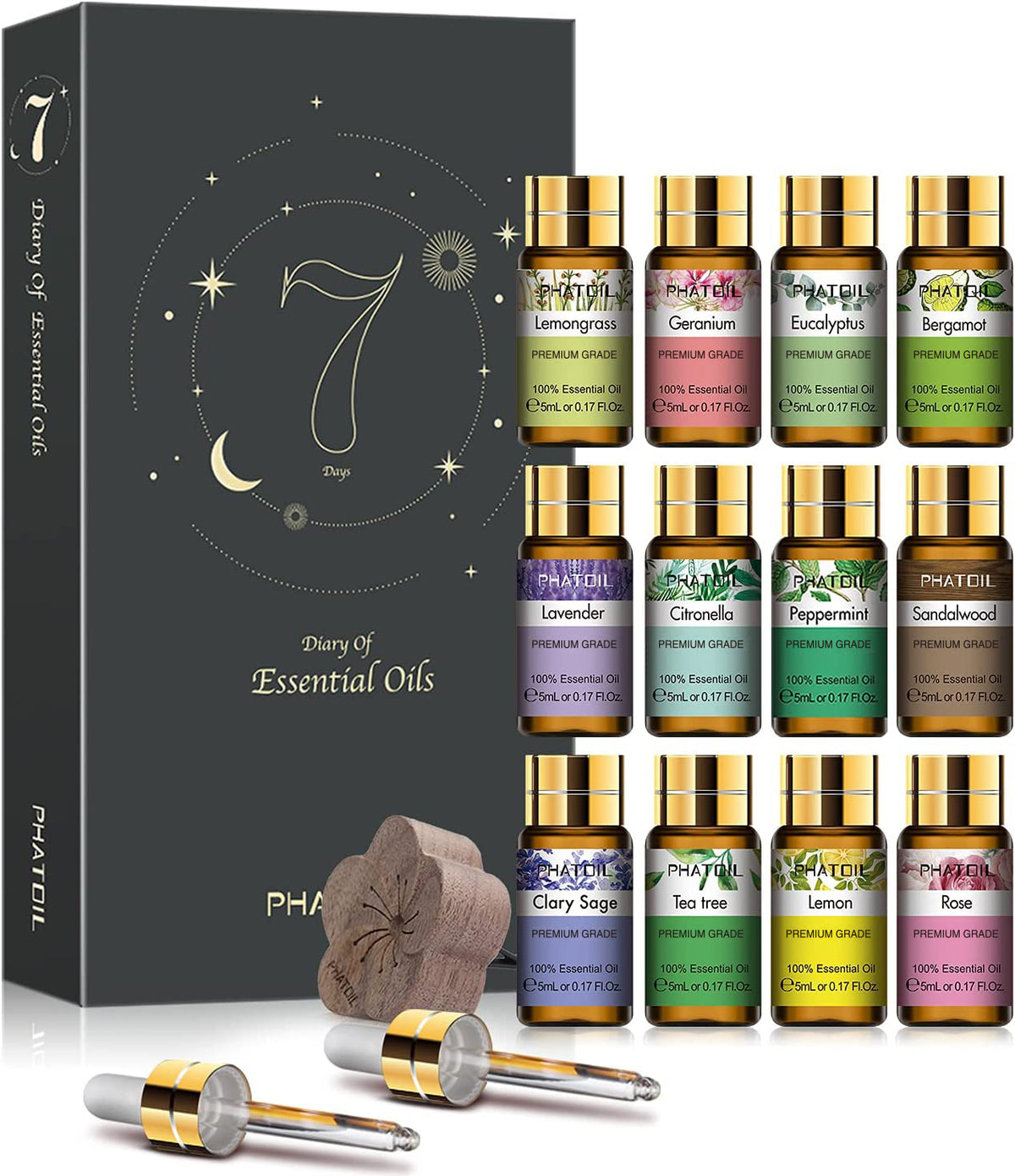 PHATOIL 12pcs Essential Oils Set For Diffusers, Aromatherapy Oils for Humidifiers, Aromatherapy, Candle Making Scents, Home Products, Peppermint, Tea Tree, Lavender, Eucalyptus, Lemongrass (5mL)