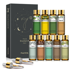 PHATOIL 9 Pcs Pure Essential Oil Set for Diffuser, Humidifiers, Skin Care, Massage, Gift (10ML)