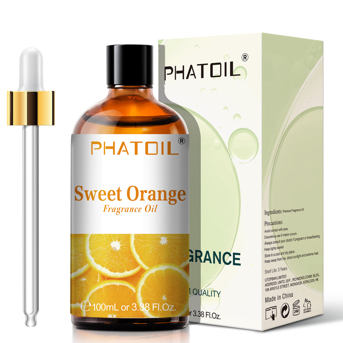 PHATOIL 100ml Sweet Orange Fragrance Oils Fruit Scented Oil for Candle Making, Soap Making, Aromatherapy and Diffuser