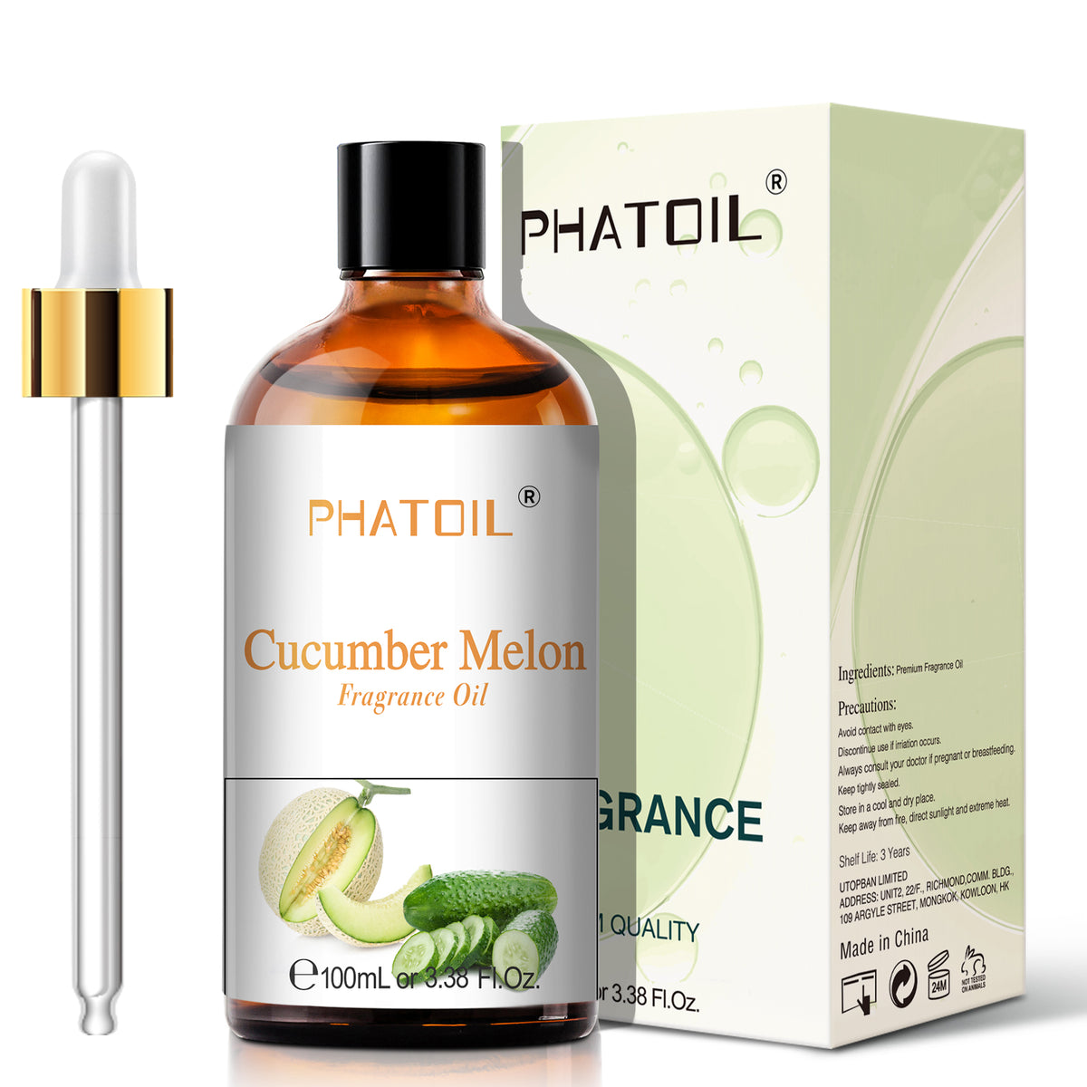PHATOIL 100ML Cucumber Melon Essential Oils for Aromatherapy Diffuser, Relaxation - 3.38FL.OZ