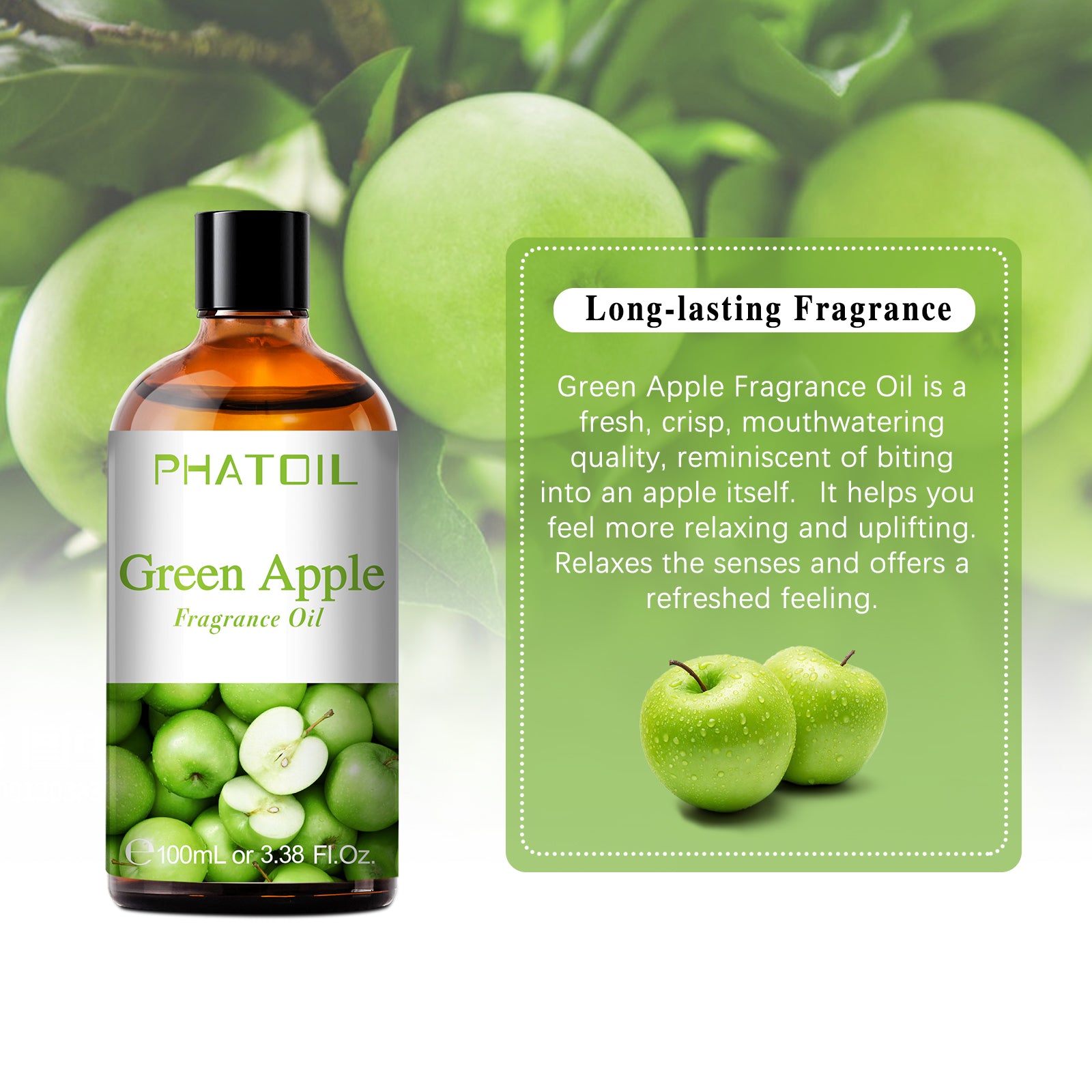 Green Apple Fragrance Oil | Perfume Oil For Diffuser | PHATOIL