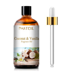 PHATOIL Coconut & Vanilla Essential Oils for Candle Making, Aromatherapy, Diffuser, Spa Massage, Yoga, Diy, Home Made Soap- 3.38Fl.Oz
