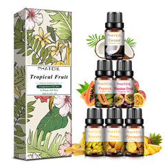 PHATOIL Fruity Fragrance Oil for Soap Making, Essential Oils Set, 10ml x 6 - Coconut, Mango, Pineapple, Summer Aromatherapy Diffuser Oils