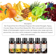 PHATOIL Fruity Fragrance Oil for Soap Making, Essential Oils Set, 10ml x 6 - Coconut, Mango, Pineapple, Summer Aromatherapy Diffuser Oils